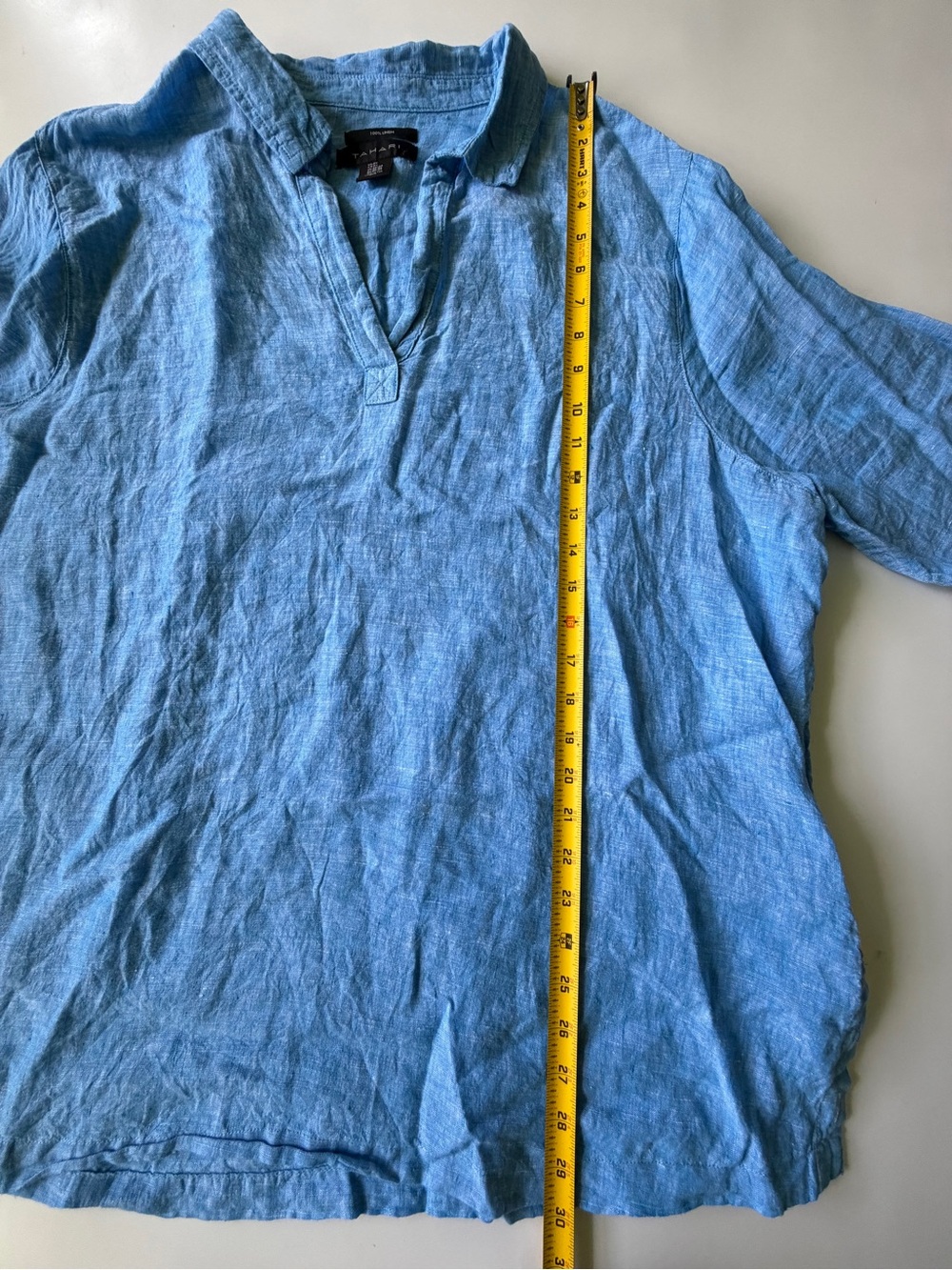 TAHARI 100% Linen Chartreuse Tunic Top 3/4 Sleeve Tunic Blouse Lagenlook 2X - Picture 5 of 7